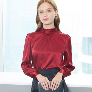 Vintage style mock neck silk blouse